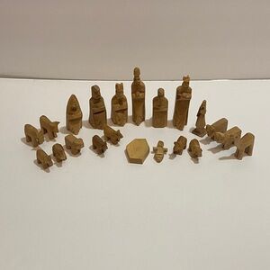 Vintage Hand carved Mini Wooden Nativity 21 pc. Set